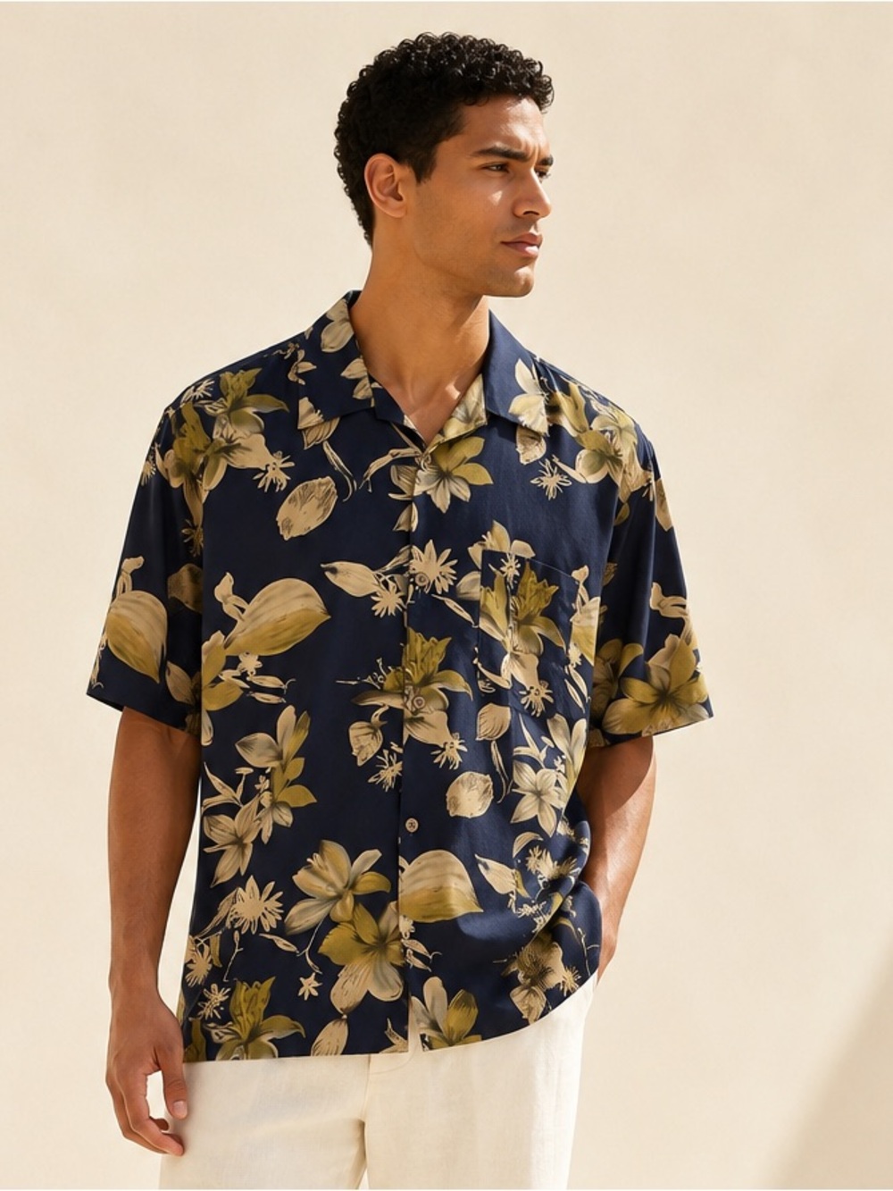 Vintage Hawaiian Floral Camp Shirt Archive Style Bill Blass Sz M